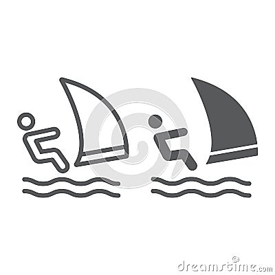 Wind sail surf line and glyph icon, sport and water, sailing sportsman sign, vector graphics, a linear pattern on a Vector Illustration