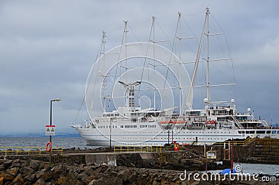 Wind surf Cruise ship anchored in West Bay Portrush Editorial Stock Photo