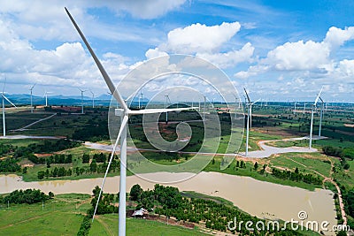 Wind turbine from aerial view. Stock Photo