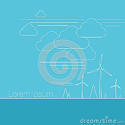 Wind Turbine Alternative Energy Resource Banner Thin Line Vector Illustration