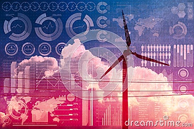 Wind turbine with business information mix media overlay Stock Photo