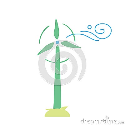 Wind turbine. Eco icon Cartoon Illustration
