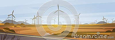 Wind Turbine Energy Renewable Station Nature Background Vector Illustration