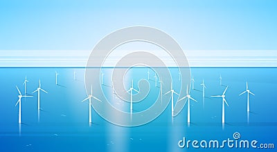 Wind Turbine Energy Renewable Water Station Sea Background Vector Illustration