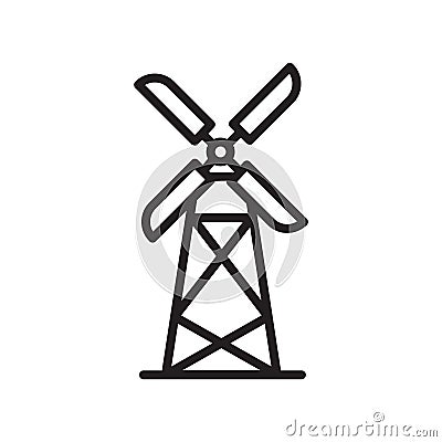 Wind turbine icon vector isolated on white background, Wind turbine sign , linear symbol and stroke design elements in outline Vector Illustration