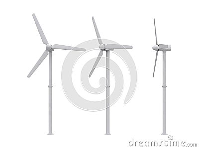 Wind turbine isolated on white backgroung, 3d rendering Cartoon Illustration