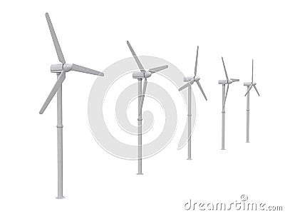 Wind turbine isolated on white backgroung, 3d rendering Cartoon Illustration