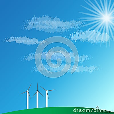 wind turbine landscape and blue sky on mountain vector illustrations Vector Illustration