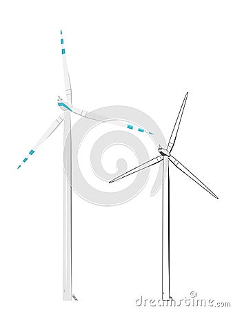 Wind turbine realistic color and sketch outline Vector Illustration