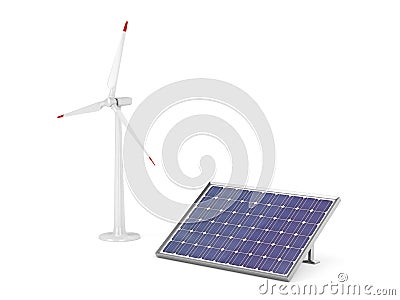 Wind turbine and solar panel Stock Photo