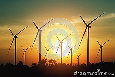 wind turbine and sunset background. concept eco energy Stock Photo