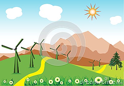 Wind turbines Vector Illustration