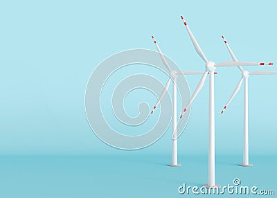 Wind turbines on blue background with copy space for text. Wind turbine generating electricity. Global ecology. Clean Stock Photo