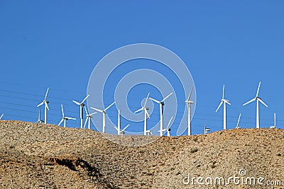 Wind turbines in Coachella Valley in California Stock Photo