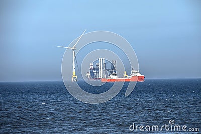 Wind turbines installation. Aberdeen, Scotland, UK. Stock Photo