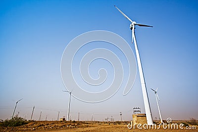 Wind turbines, Jaisalmer, Rajasthan, India Stock Photo