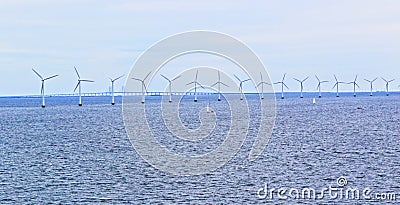 View of Baltic Sea wind park and Ã˜resund Bridge Stock Photo