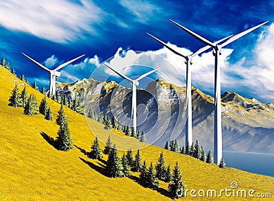 Wind turbines onshore Stock Photo