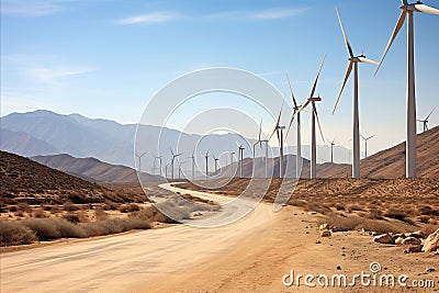 Wind Turbines Producing Clean and Sustainable Windmill Energy for Renewable Power Generation Stock Photo
