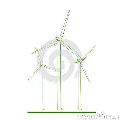 Wind turbines renewable energy concept green white Vector Illustration