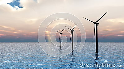 Wind Turbines at sea Stock Photo