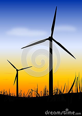 Wind turbines on sundown Stock Photo