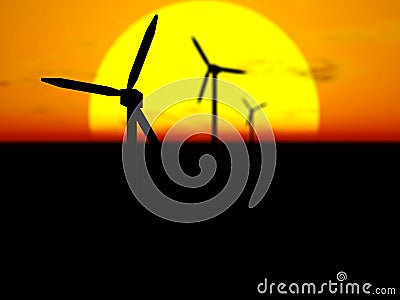 Wind turbines at sunset Stock Photo