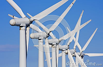 Wind turbines in windfarm Stock Photo