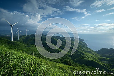 Wind turbines windmill energy farm Stock Photo