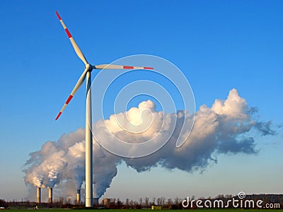 Wind wheel and power station Stock Photo