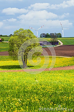 Wind wheel in a rural environment Stock Photo