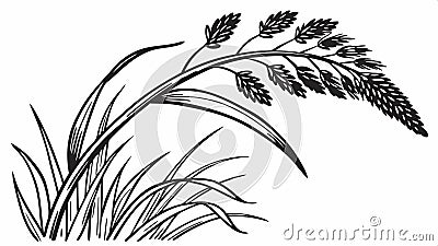 Windblown reeds corner, nature grass motion element vector design Generative AI Vector Illustration
