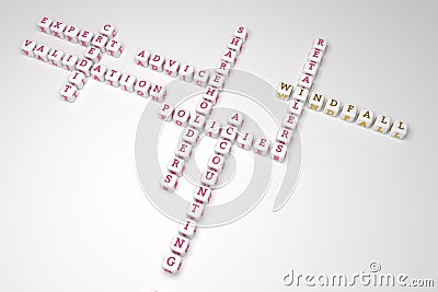 Windfall, finance keyword crossword. For web page, graphic design, texture or background. 3D rendering. Stock Photo