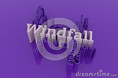 Windfall, finance keyword words cloud. For web page, graphic design, texture or background. 3D rendering. Stock Photo