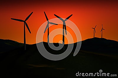 Windfarm at sunset Stock Photo