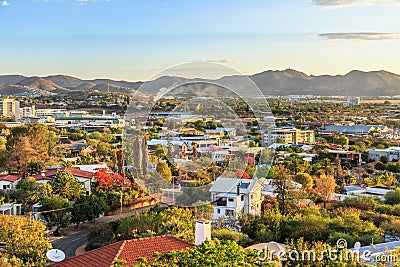 Windhoek rich resedential area quarters on the hills with mountains in the background, Windhoek, Namibia Editorial Stock Photo