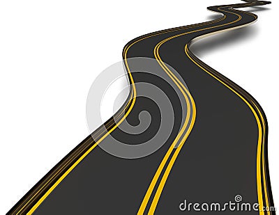 Winding asphalt road with double dividing strip Stock Photo