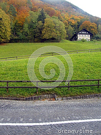 Winding cobbled road Stock Photo