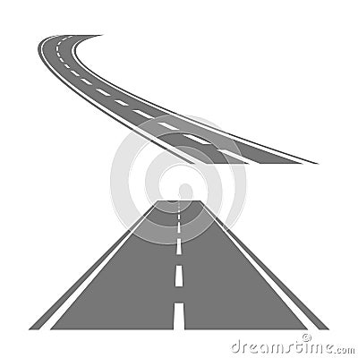 Winding curved road or highway with markings. Vector Illustration