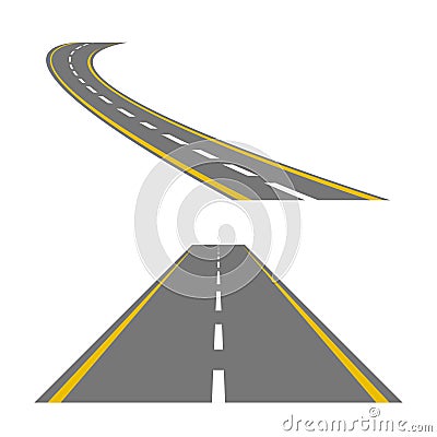 Winding curved road or highway with markings Vector Illustration