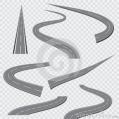 Winding curved road or highway with markings. Vector illustration Vector Illustration