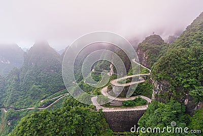 winding and curves road in Tianmen mountain national park, Hunan province, China Stock Photo