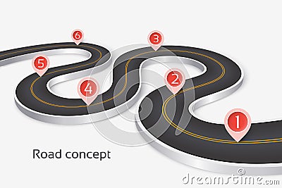 Winding 3d road infographic concept on a white background. Timeline template Vector Illustration