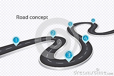 Winding 3d road infographic concept on a white background. Timeline template Vector Illustration