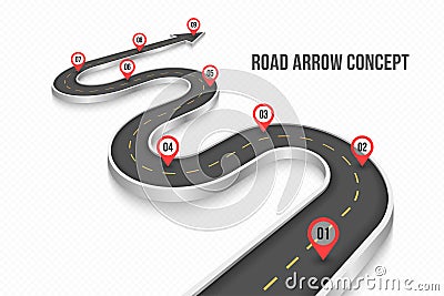 Winding 3d road infographic concept on a white background. Timeline template. Vector Illustration