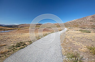 Winding hiking path at Independence Pass mountain top rest stop outside of Aspen Colorado United States Stock Photo