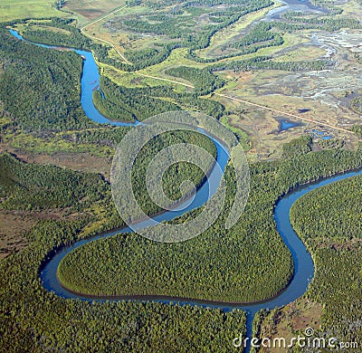 Winding river aerial view Stock Photo