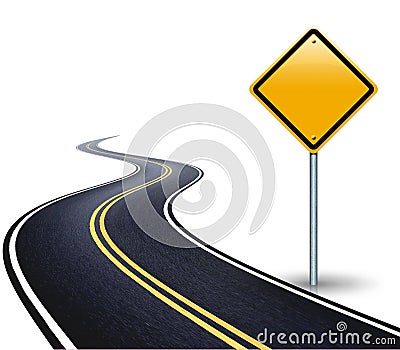 Winding road and an empty road sign. Stock Photo