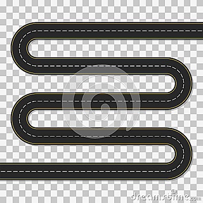 Winding road. Empty template of difficult route. Cartoon Illustration