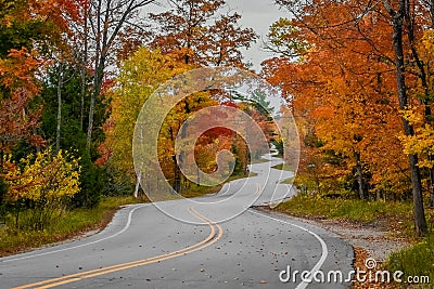 Winding Road, Fall Colors, Door County, WI Stock Photo